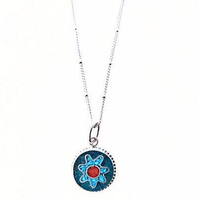 JSD-6098 Inlay Flower Pendant Turquoise