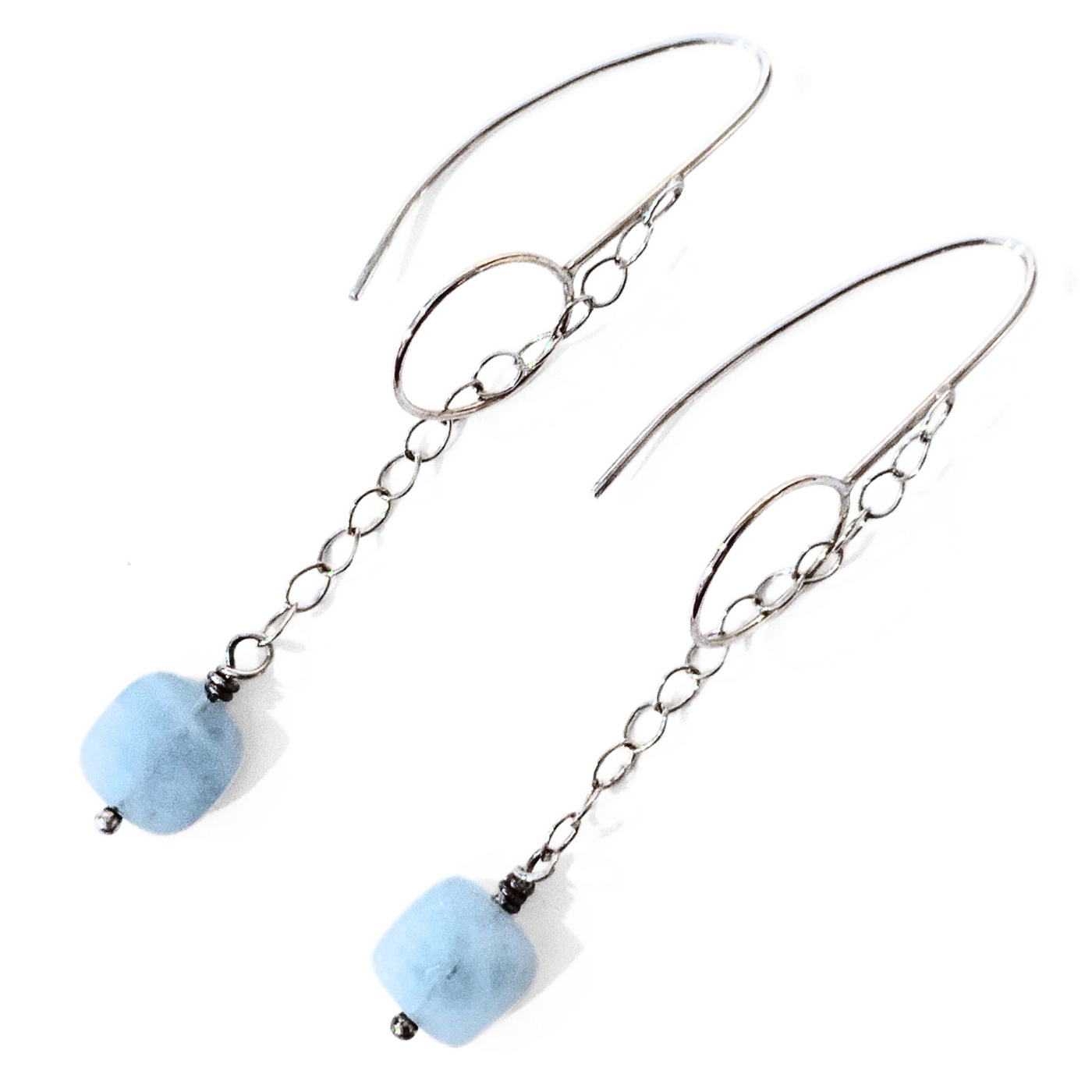 JSD-1024 Sterling Silver Chain Earrings with Aquamarine