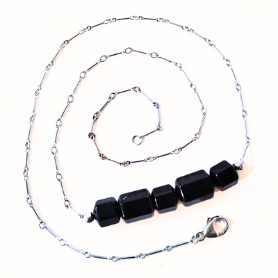 SM-345 Black Onyx Bead Necklace Sterling