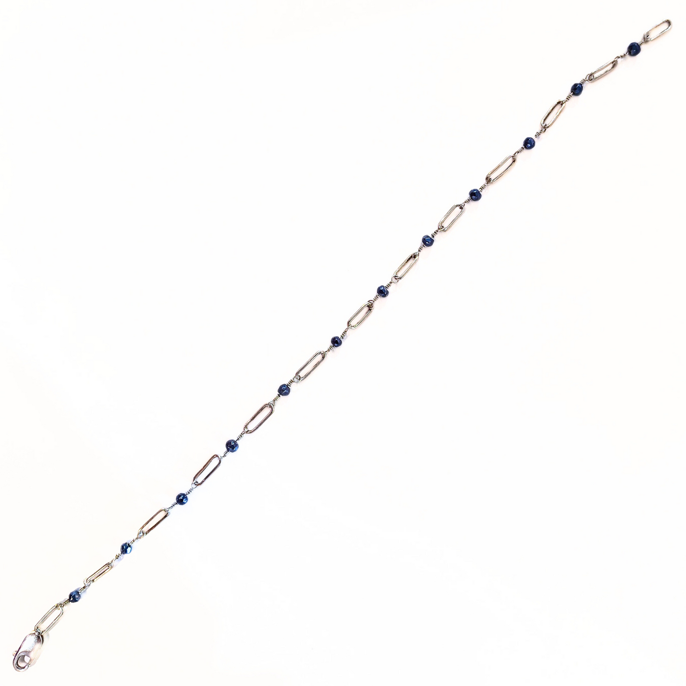 DJT-031 Blue Painted Pyrite and Sterling Anklet 10.5"