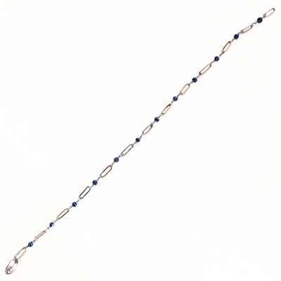 DJT-031 Blue Painted Pyrite and Sterling Anklet 10.5"