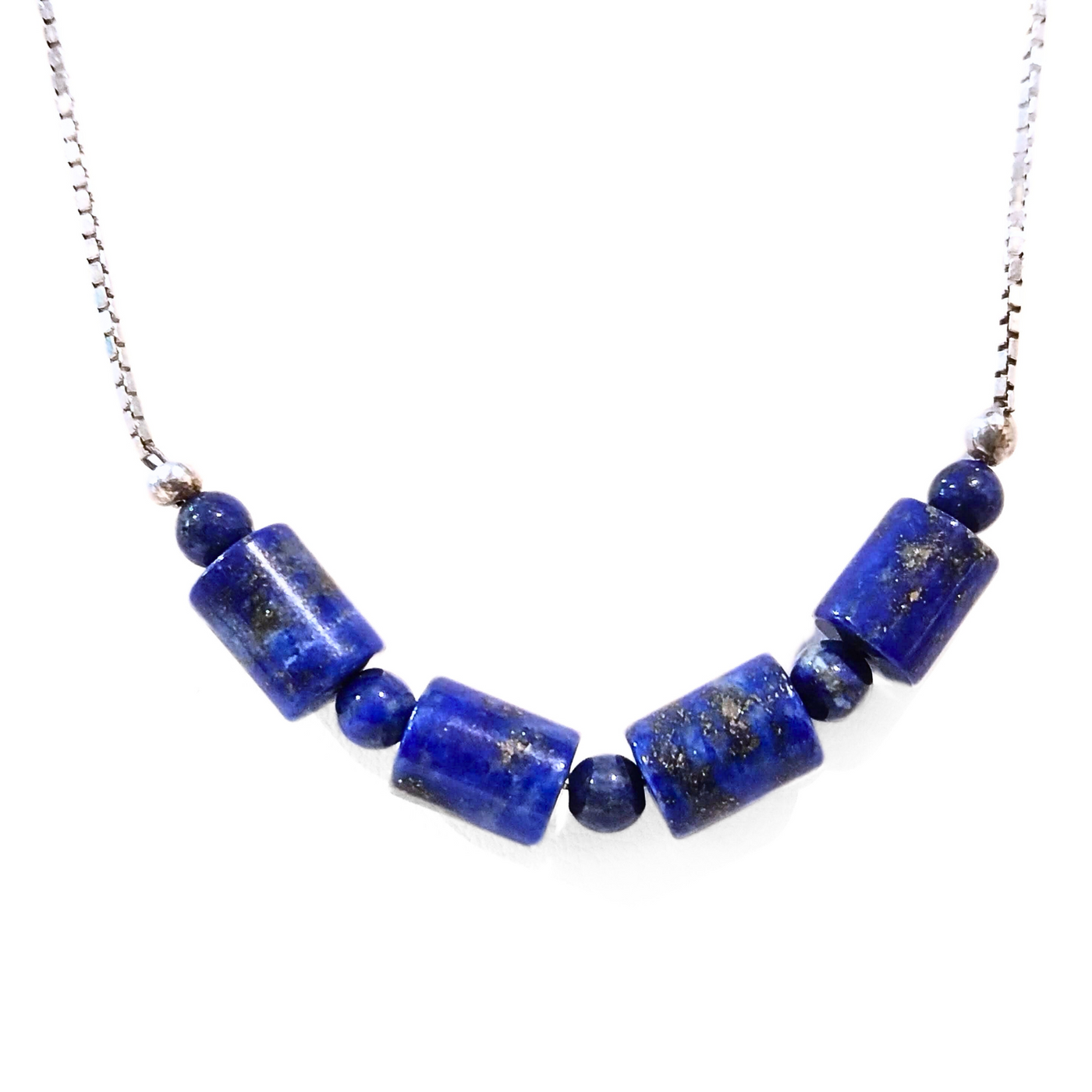 SM-346 Lapis Barrel Beaded Necklace