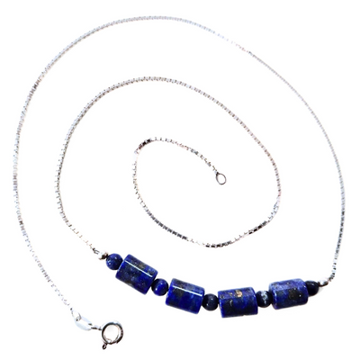 SM-346 Lapis Barrel Beaded Necklace