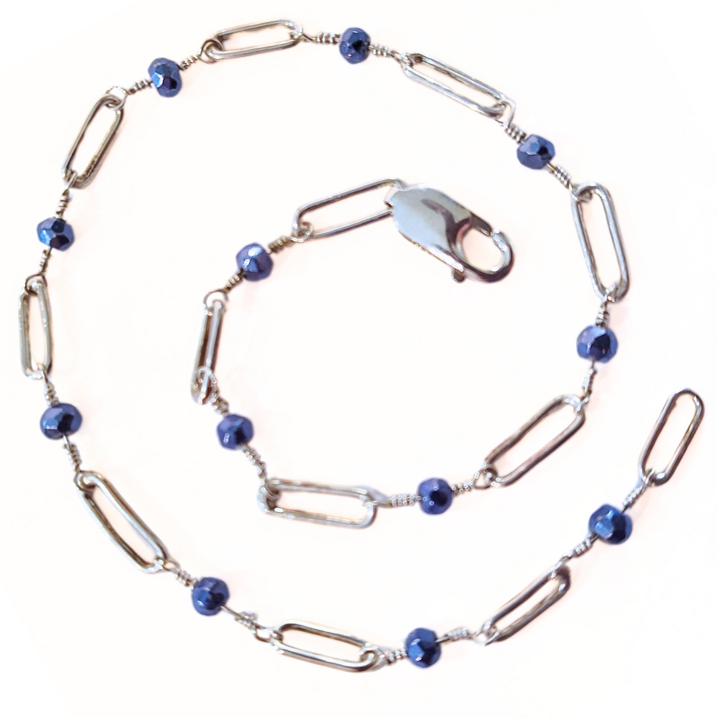 DJT-031 Blue Painted Pyrite and Sterling Anklet 10.5"
