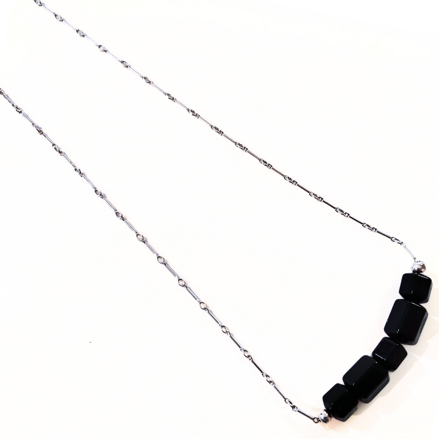 SM-345 Black Onyx Bead Necklace Sterling