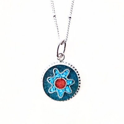 JSD-6098 Inlay Flower Pendant Turquoise