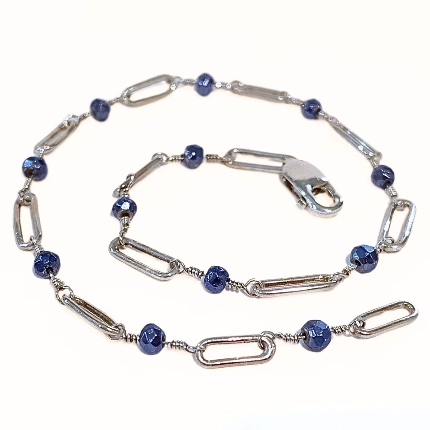 DJT-031 Blue Painted Pyrite and Sterling Anklet 10.5"