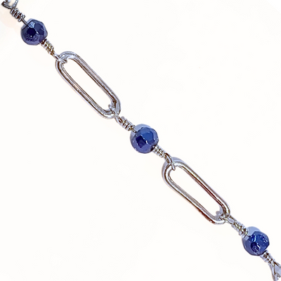 DJT-031 Blue Painted Pyrite and Sterling Anklet 10.5"