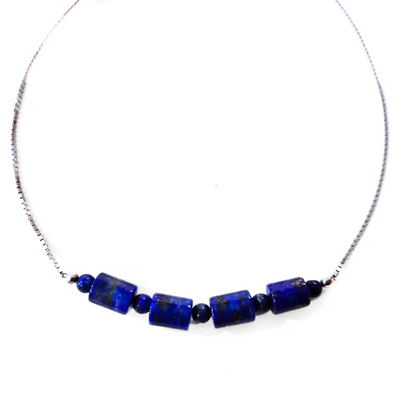 SM-346 Lapis Barrel Beaded Necklace