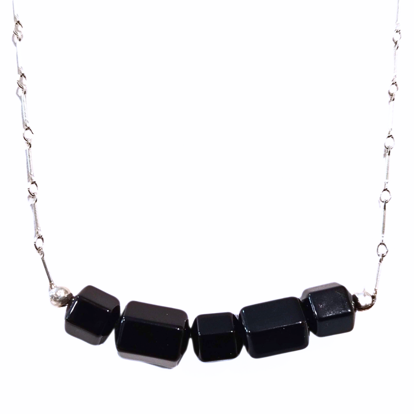 SM-345 Black Onyx Bead Necklace Sterling