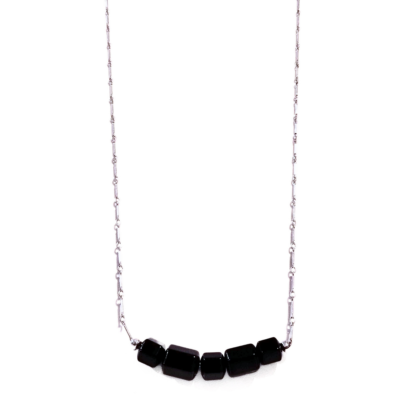 SM-345 Black Onyx Bead Necklace Sterling