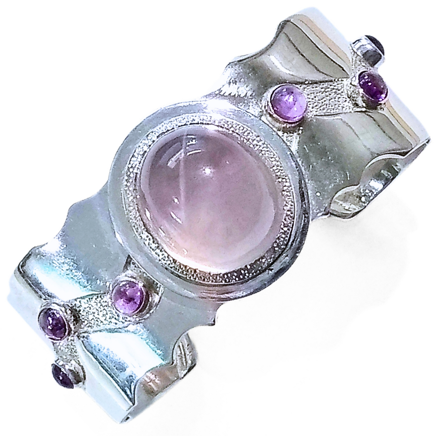 RSD-102 SS Cuff with Faint Star Rose Quartz/Amethyst