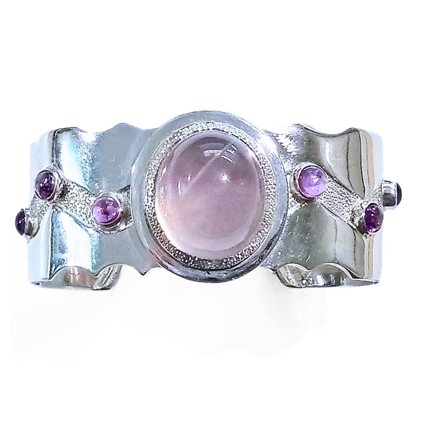 RSD-102 SS Cuff with Faint Star Rose Quartz/Amethyst