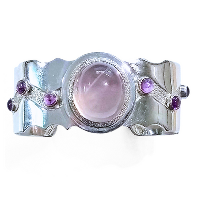 RSD-102 SS Cuff with Faint Star Rose Quartz/Amethyst