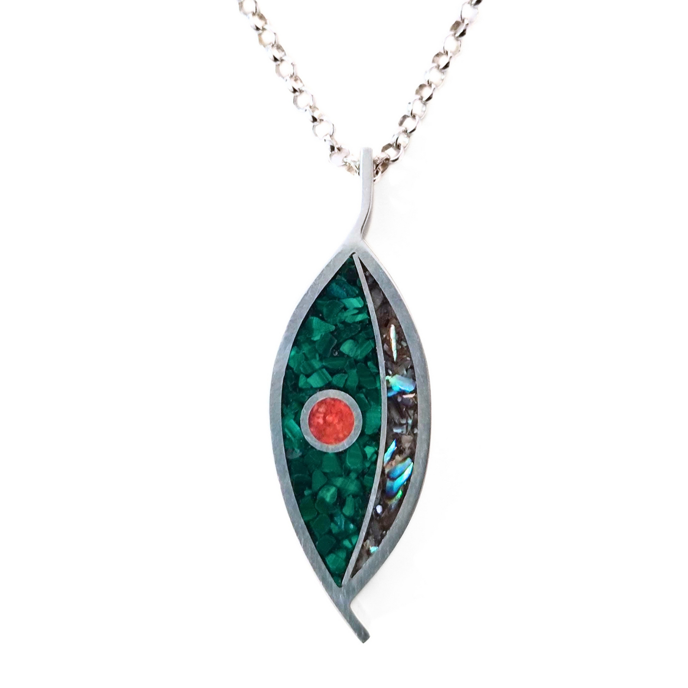 JSD-6094 Marquis Inlay Box Pendant Malachite and Abalone