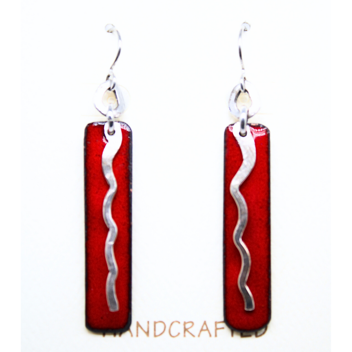 GEB-169 Red Rectangle and Silver Wiggle Earrings