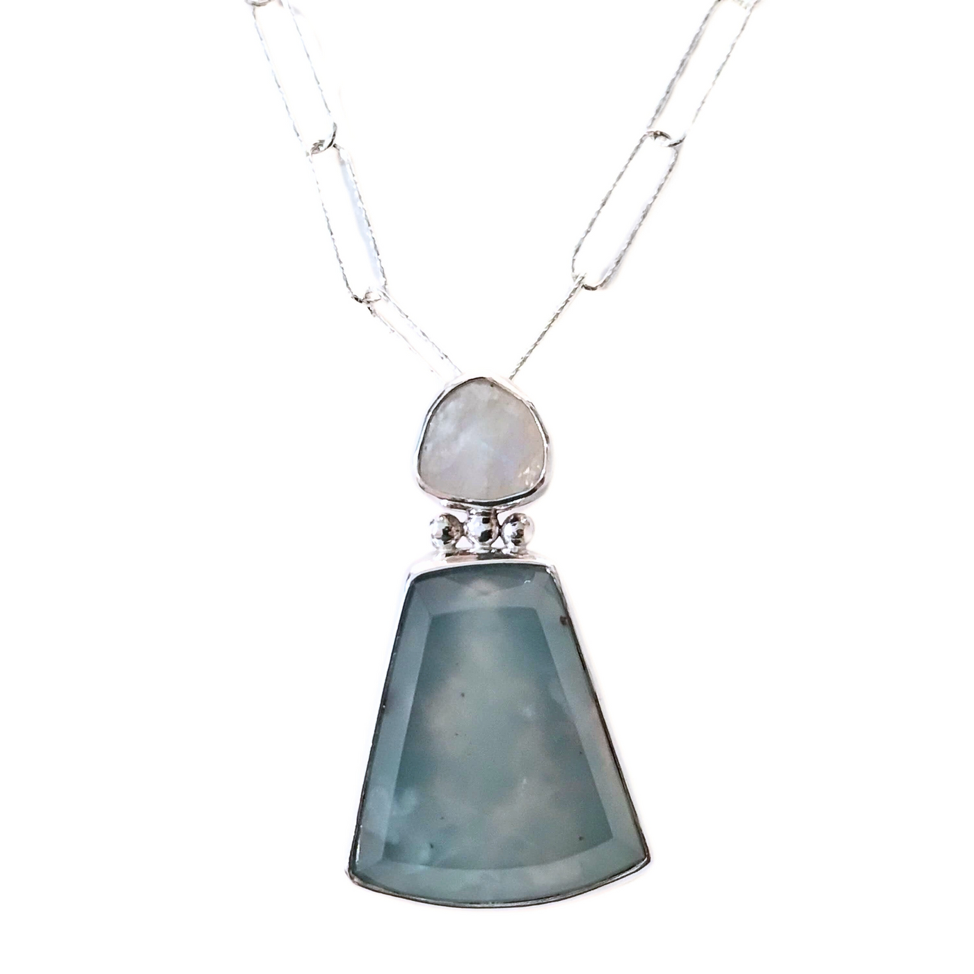 VC-104 Aquaprase and Moonstone Necklace Sterling/ Fine