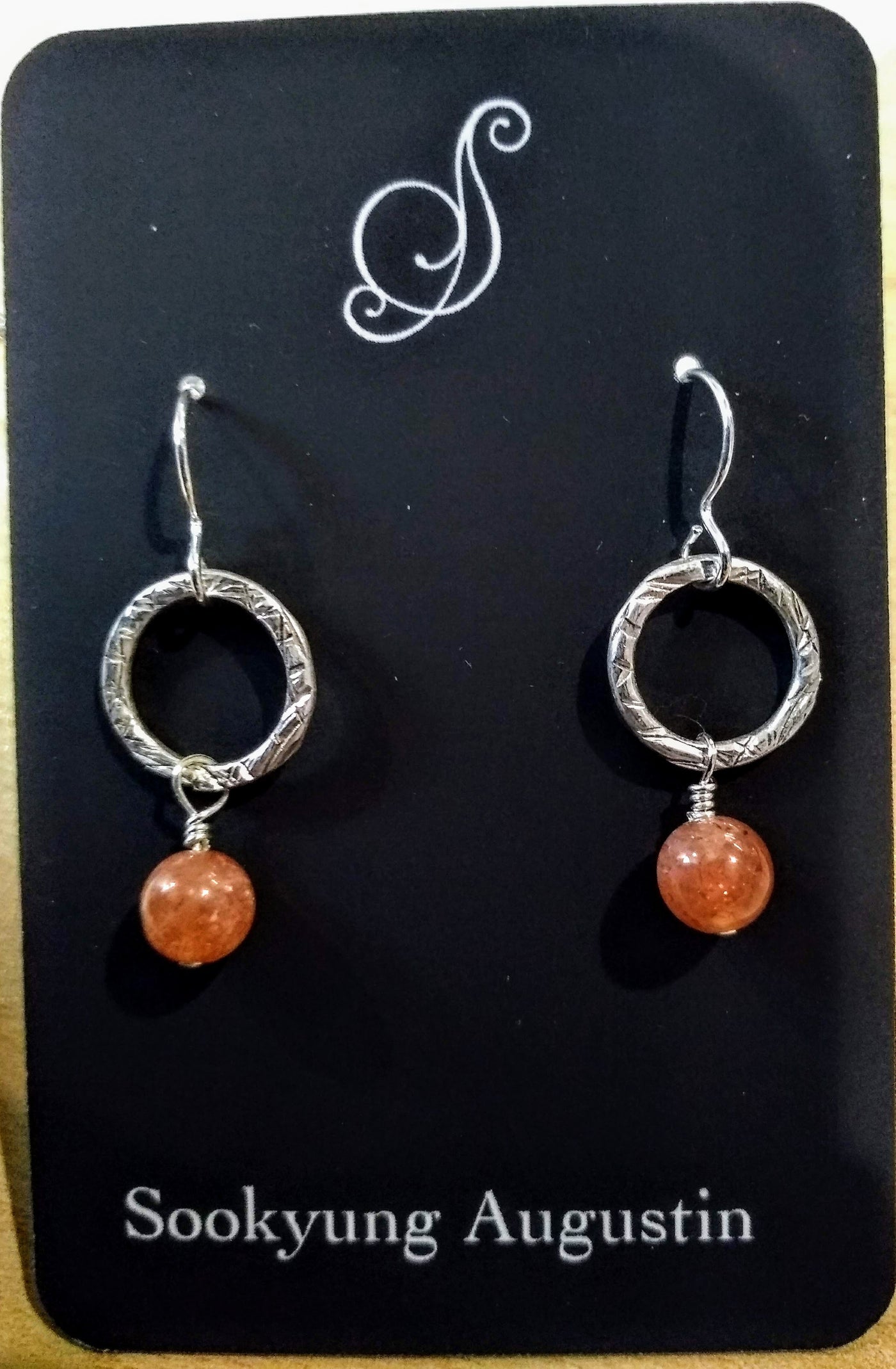 SA-045 Textured Ring w/Sunstone Earrings
