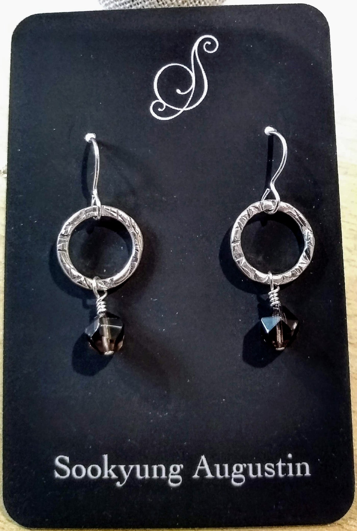 SA-046 Textured Ring w/Smoky Quartz Earrings