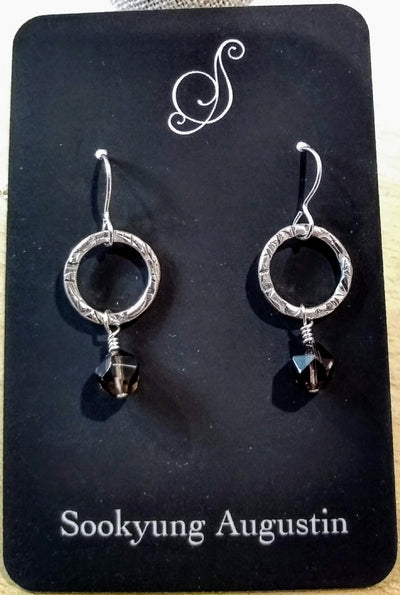 SA-046 Textured Ring w/Smoky Quartz Earrings
