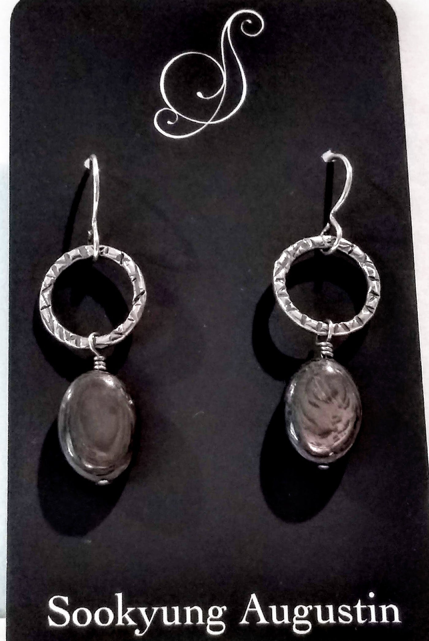 SA-067 Textured Ring w/Large Hypersthene Drop Earrings
