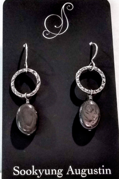 SA-067 Textured Ring w/Large Hypersthene Drop Earrings