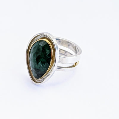 JSD-2000 Emerald Rock Star Ring--Sterling & 18k