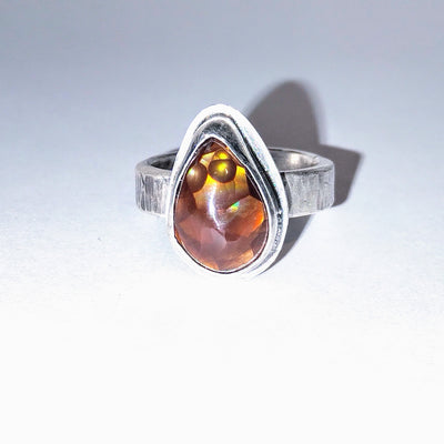JEM-060 Tear Shape Fire Agate Ring Size 8