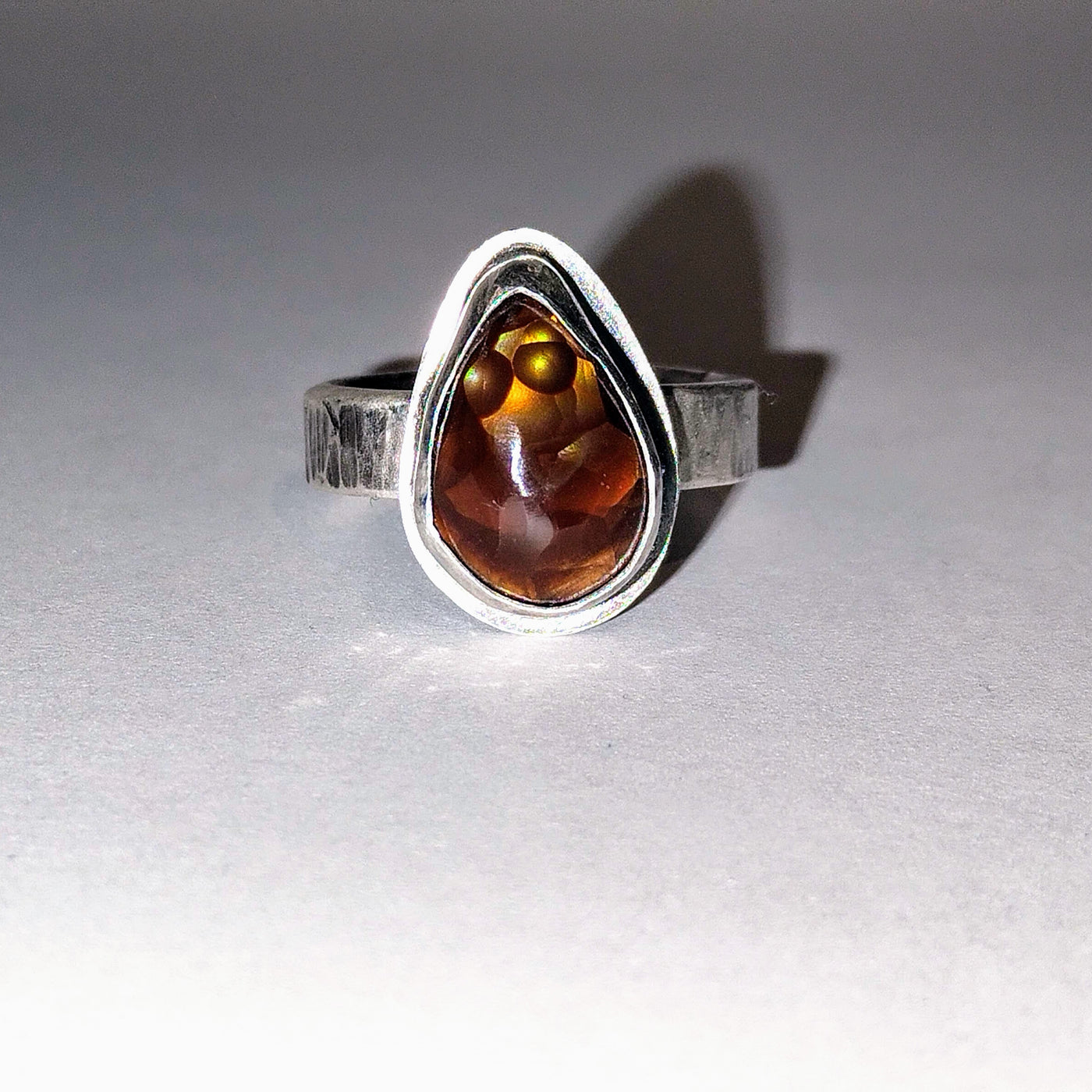 JEM-060 Tear Shape Fire Agate Ring Size 8