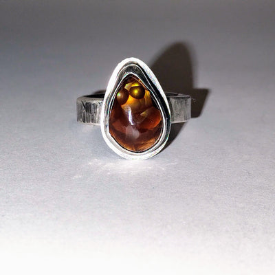 JEM-060 Tear Shape Fire Agate Ring Size 8