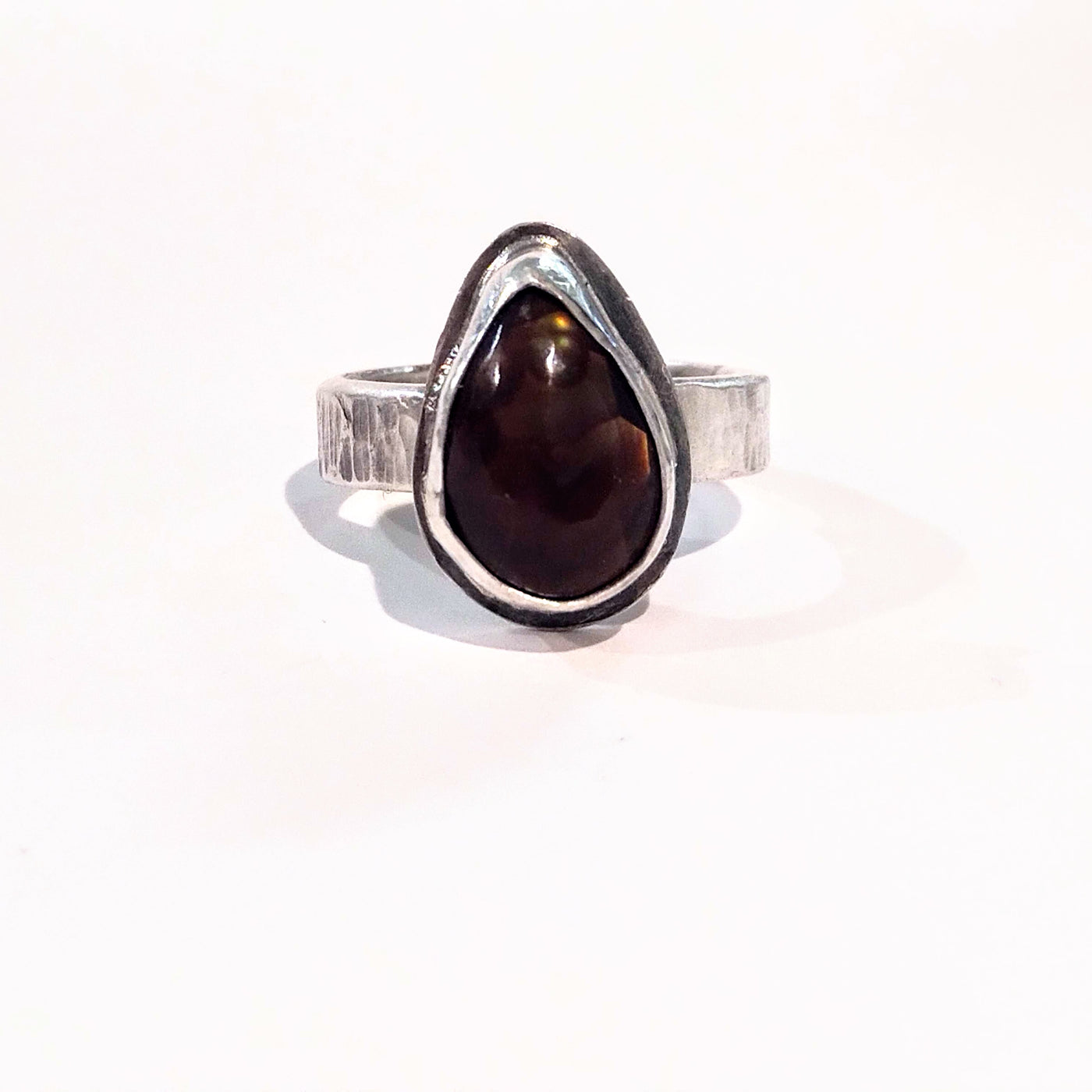 JEM-060 Tear Shape Fire Agate Ring Size 8