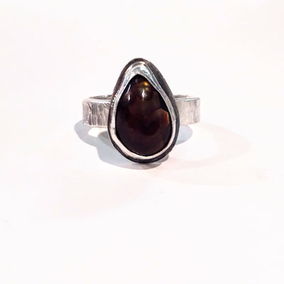 JEM-060 Tear Shape Fire Agate Ring Size 8