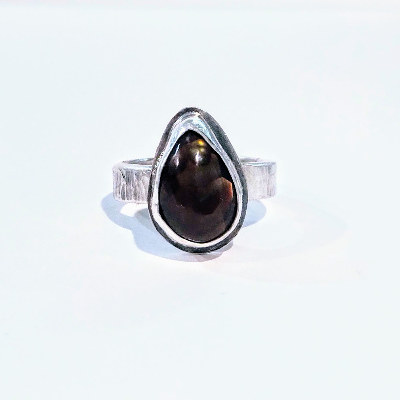 JEM-060 Tear Shape Fire Agate Ring Size 8