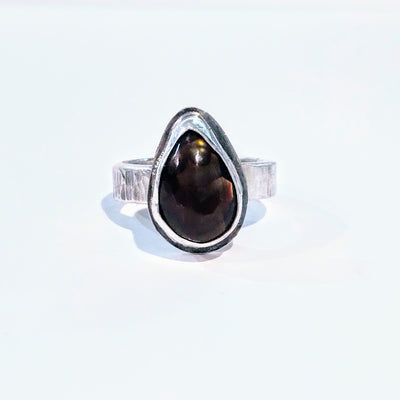 JEM-060 Tear Shape Fire Agate Ring Size 8