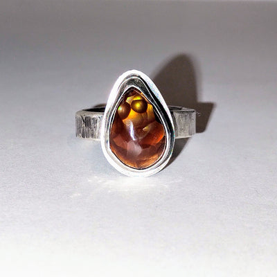 JEM-060 Tear Shape Fire Agate Ring Size 8