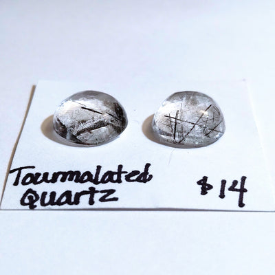 TUQ-1001 Tourmalinated Quartz Cabochon Pair