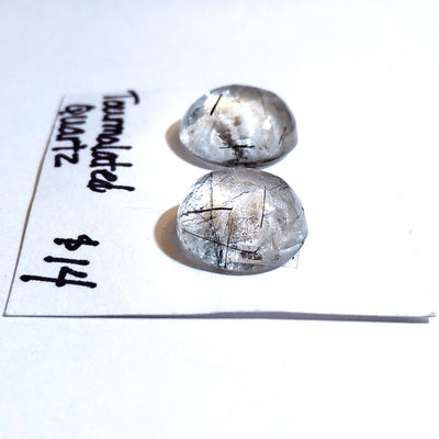 TUQ-1001 Tourmalinated Quartz Cabochon Pair