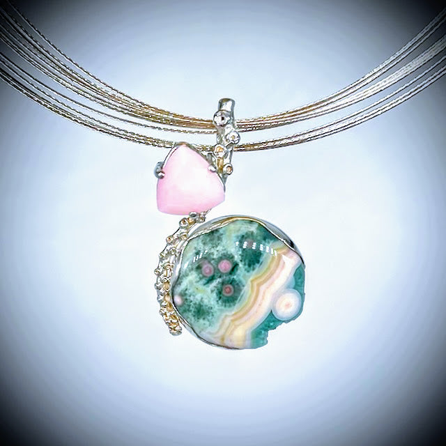 VC091 - Ocean Jasper W/ Pink Opal 16inch Necklace