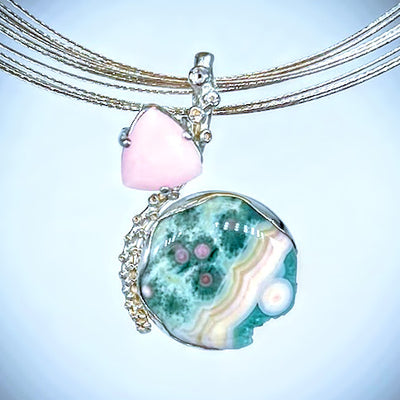 VC091 - Ocean Jasper W/ Pink Opal 16inch Necklace