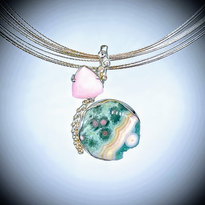 VC091 - Ocean Jasper W/ Pink Opal 16inch Necklace