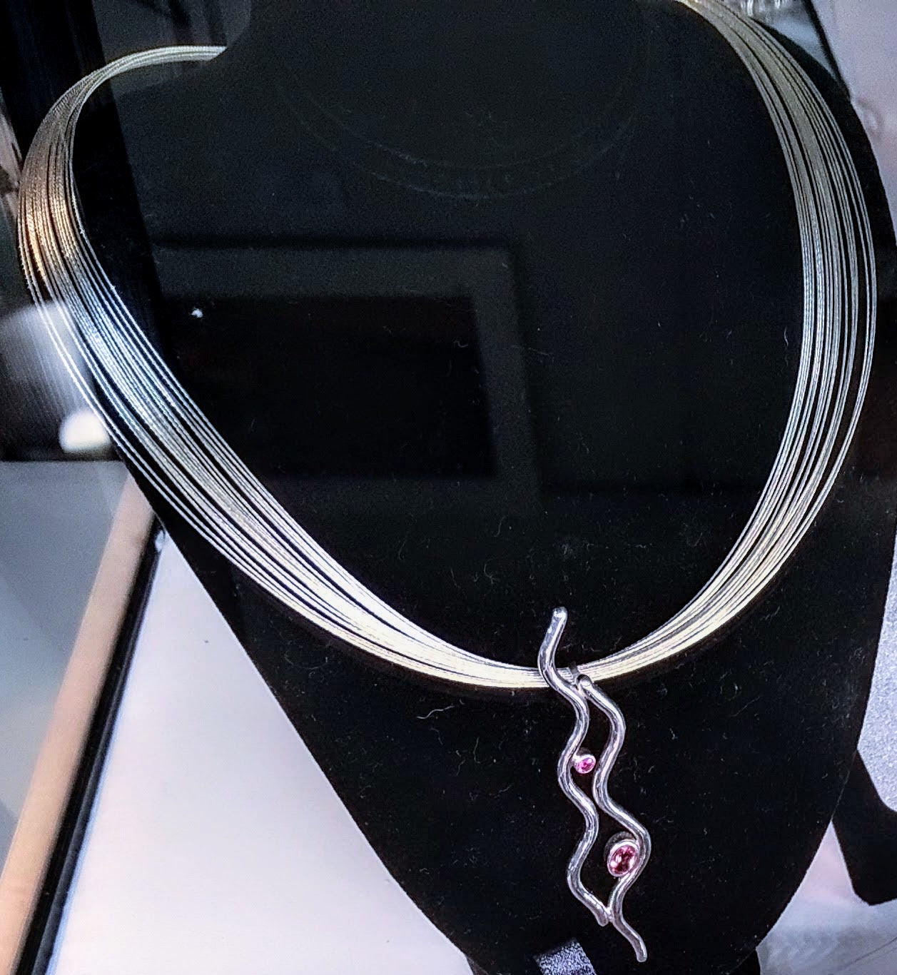 VC-090 - Pink Tourmaline Wave Necklace Fine Silver