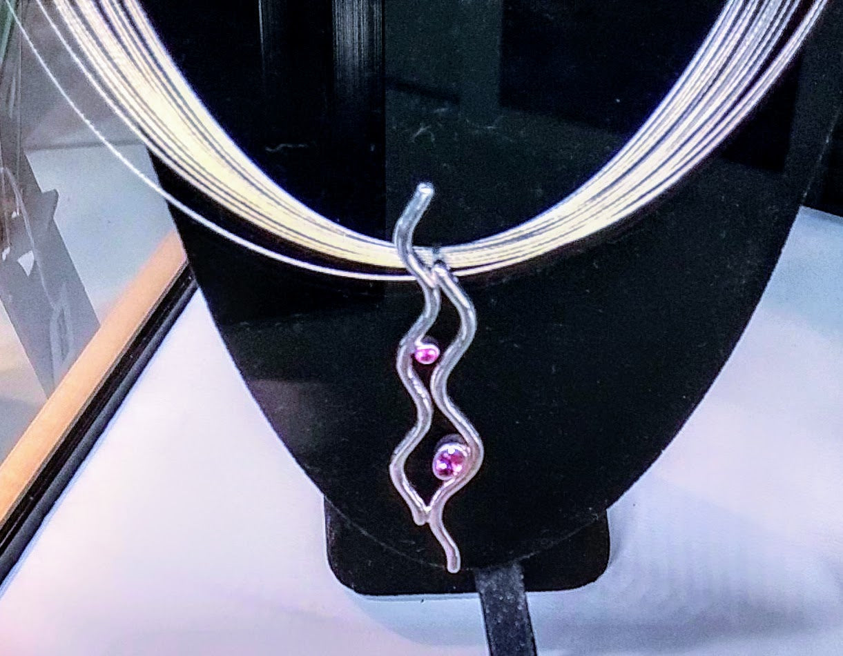 VC-090 - Pink Tourmaline Wave Necklace Fine Silver