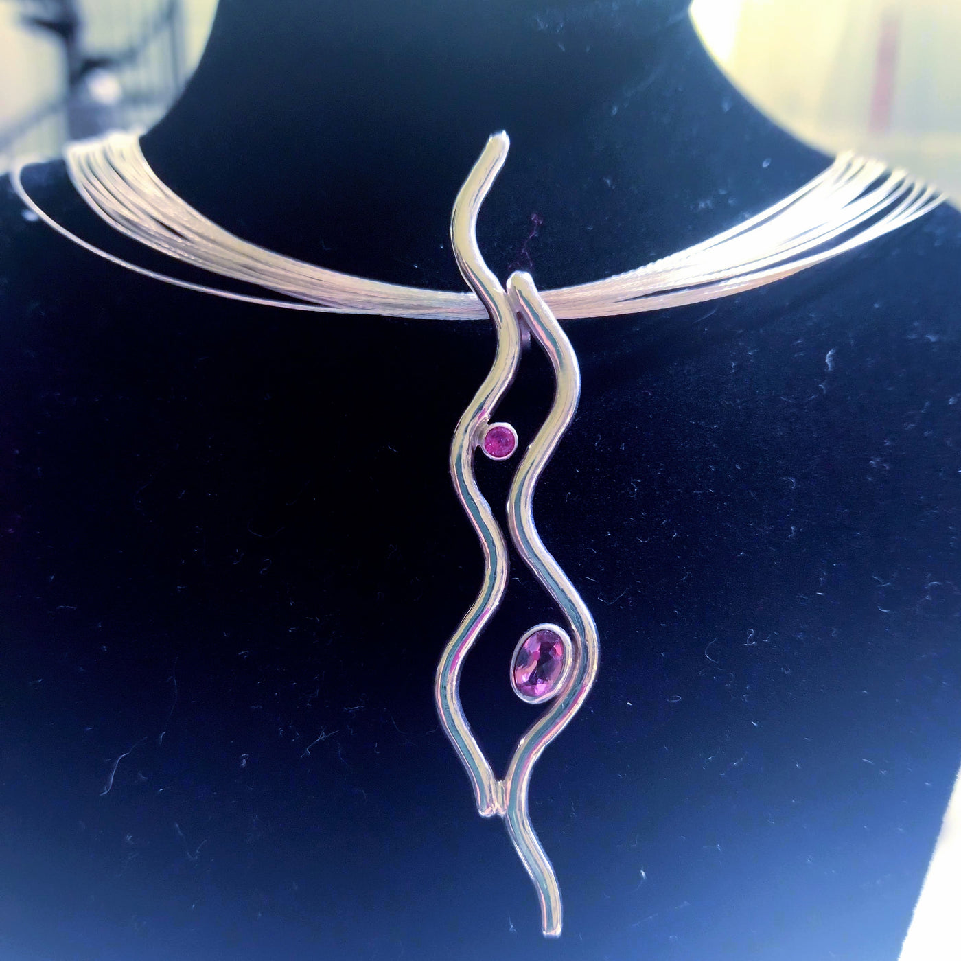 VC-090 - Pink Tourmaline Wave Necklace Fine Silver