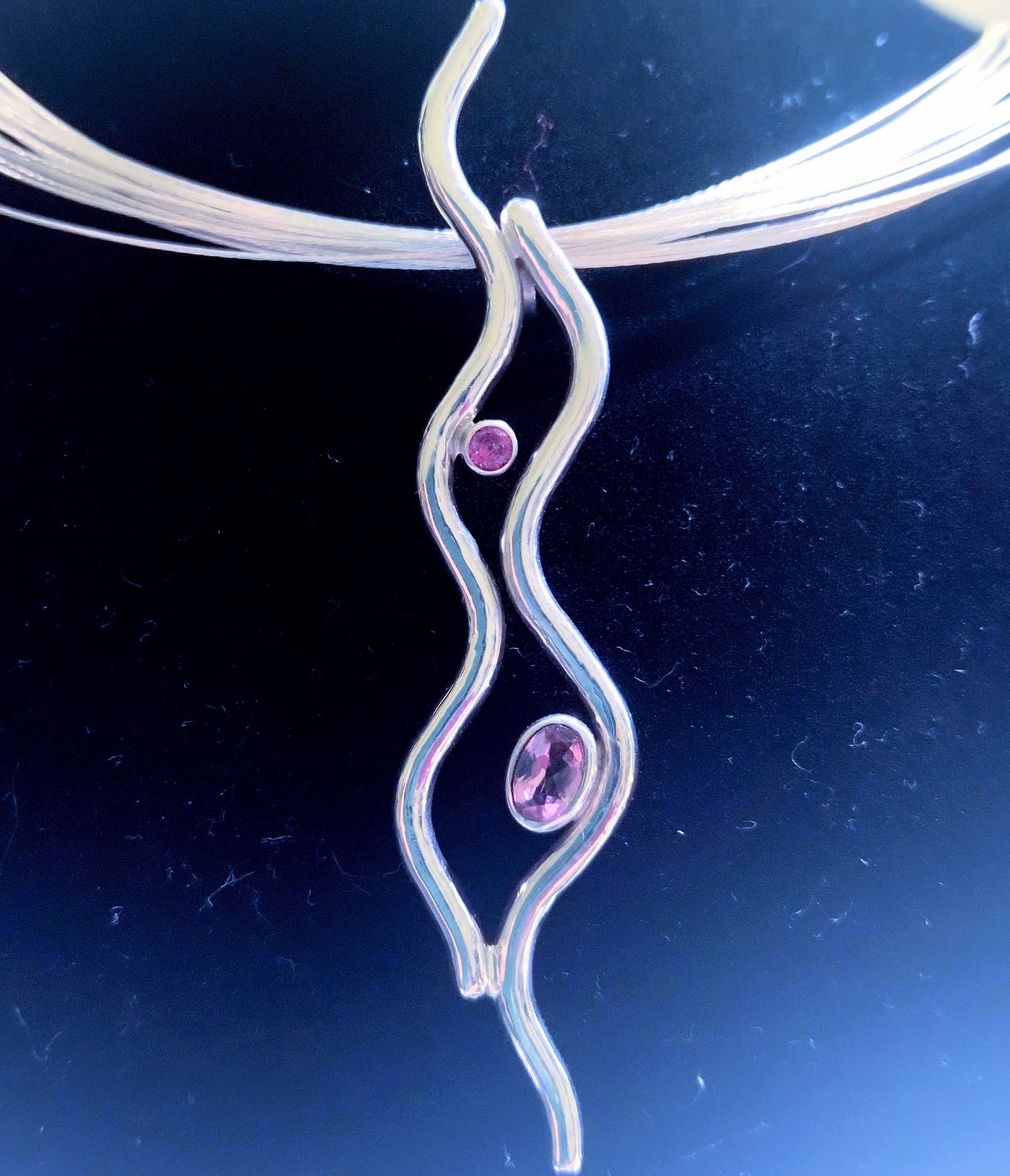 VC-090 - Pink Tourmaline Wave Necklace Fine Silver