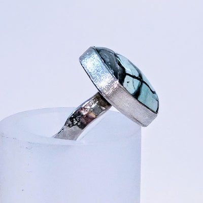 VC077 - Mystic Sage W/ Wave Band Ring Fine Silver Size 7