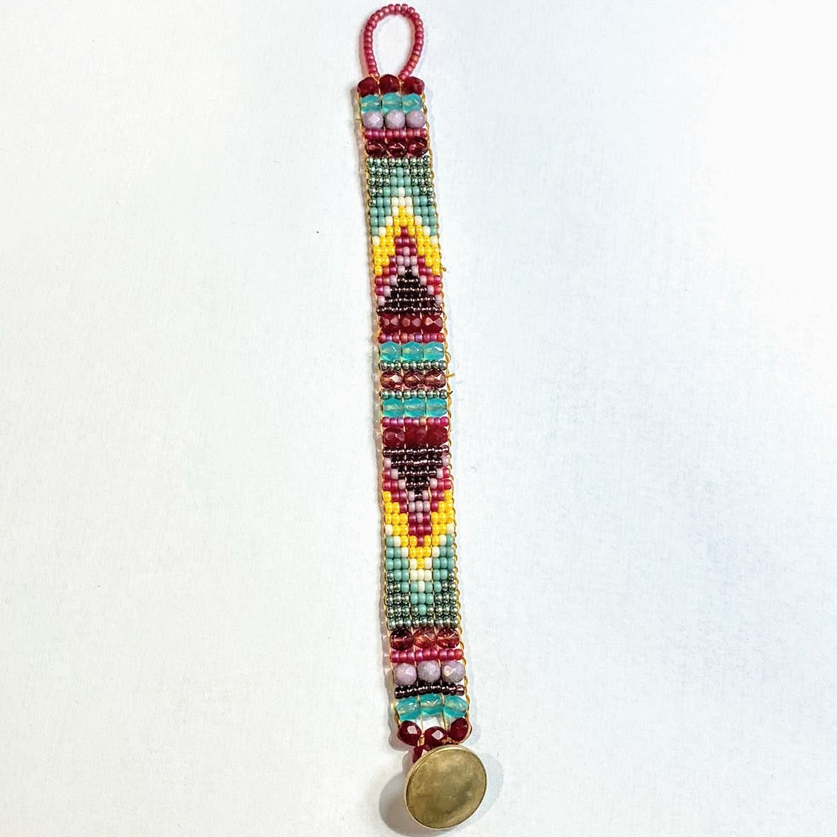 JEM-013 Burgundy/Yellow Beaded Bracelet