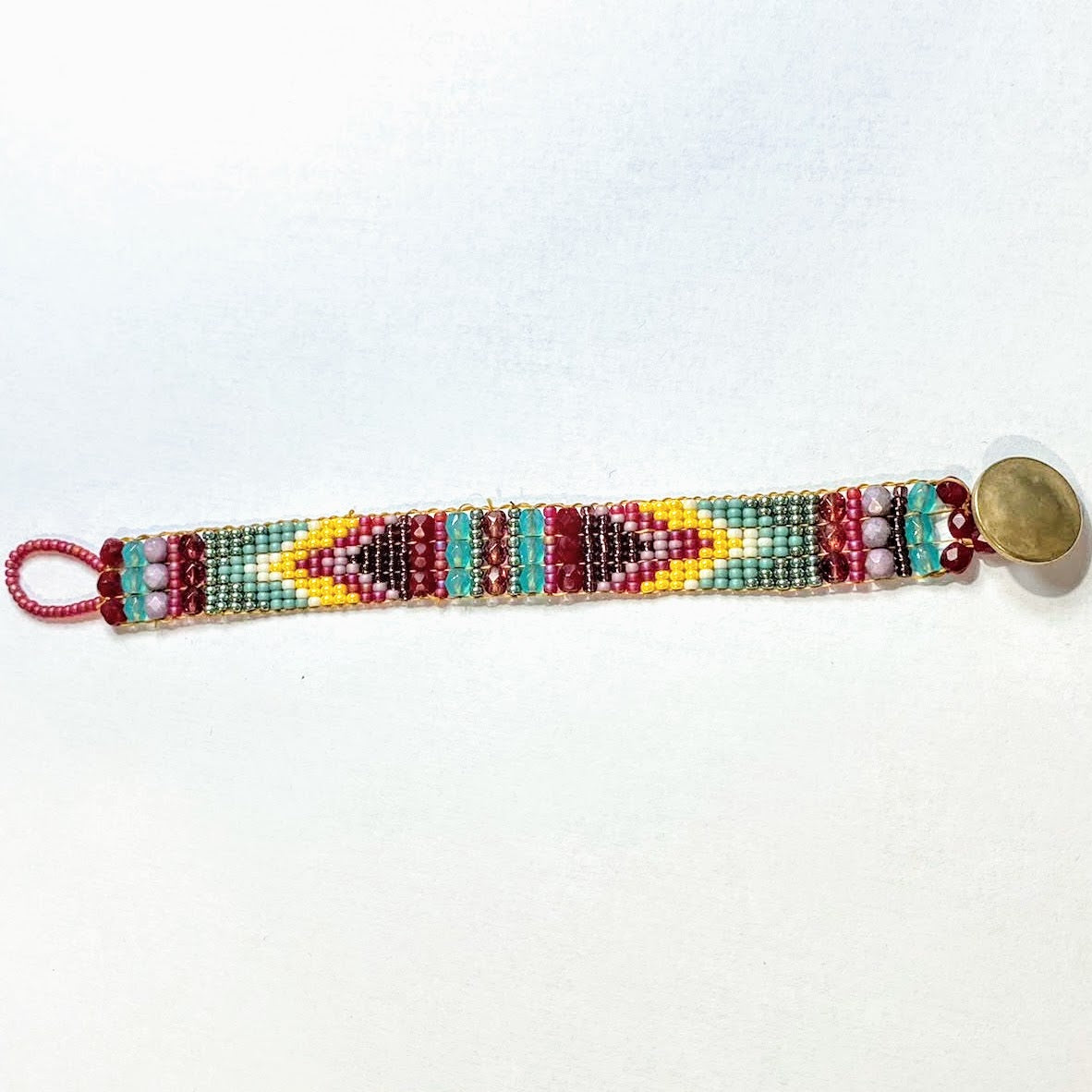 JEM-013 Burgundy/Yellow Beaded Bracelet