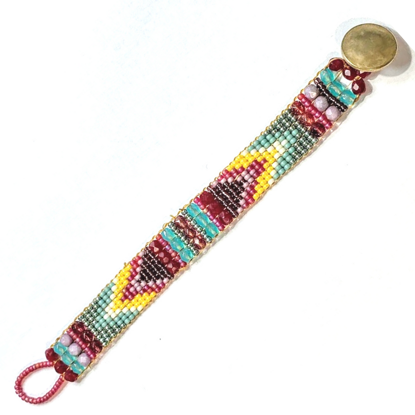 JEM-013 Burgundy/Yellow Beaded Bracelet